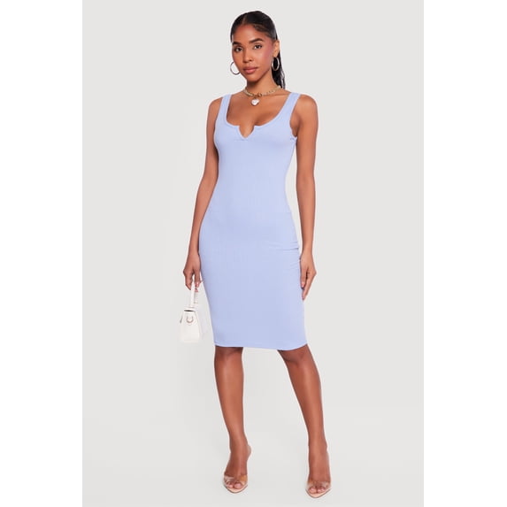 Women's Rib Knit Notch Neck Tank Midi Dress
