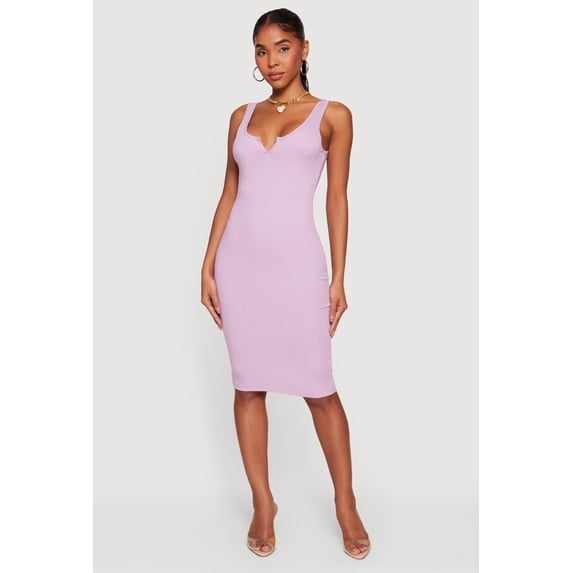 Women's Rib Knit Notch Neck Tank Midi Dress