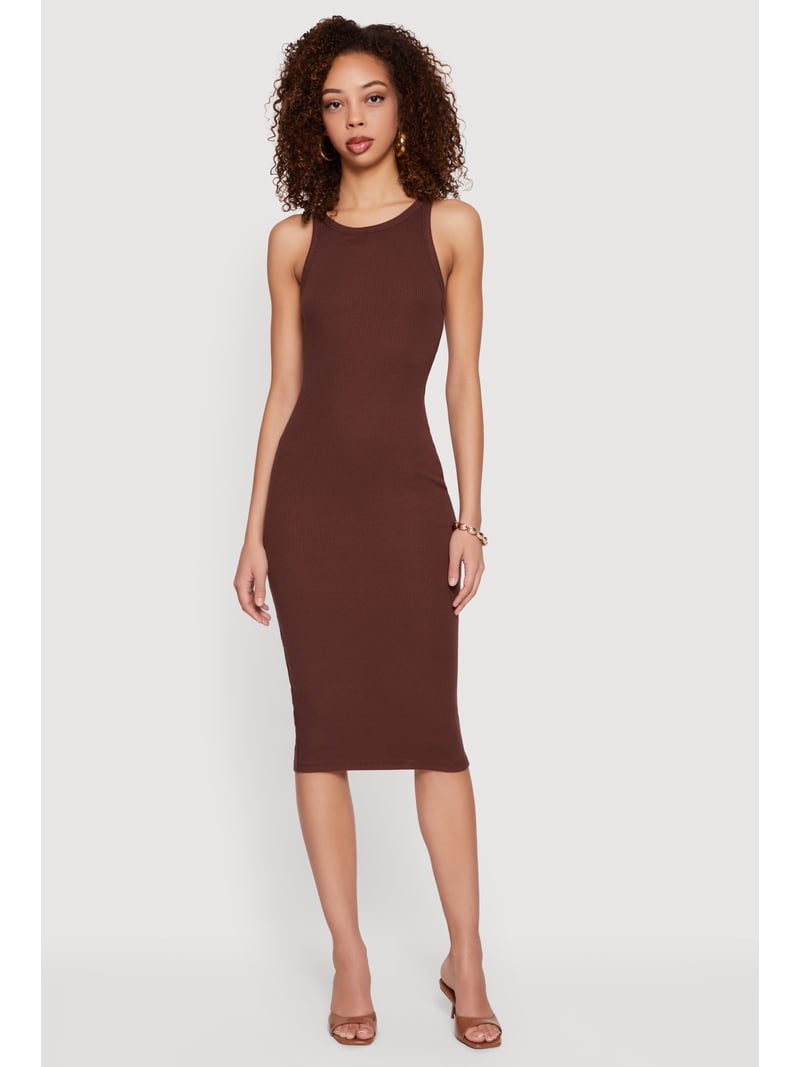 ribbed tank midi dress Stripe Ribbed Tank Midi Dress - Taupe Medium | Women's Online Boutique | Boho Chic Style