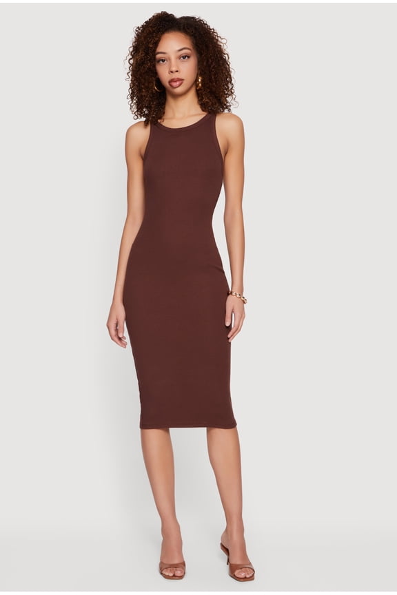 Women's Rib Knit Racerback Tank Midi Dress