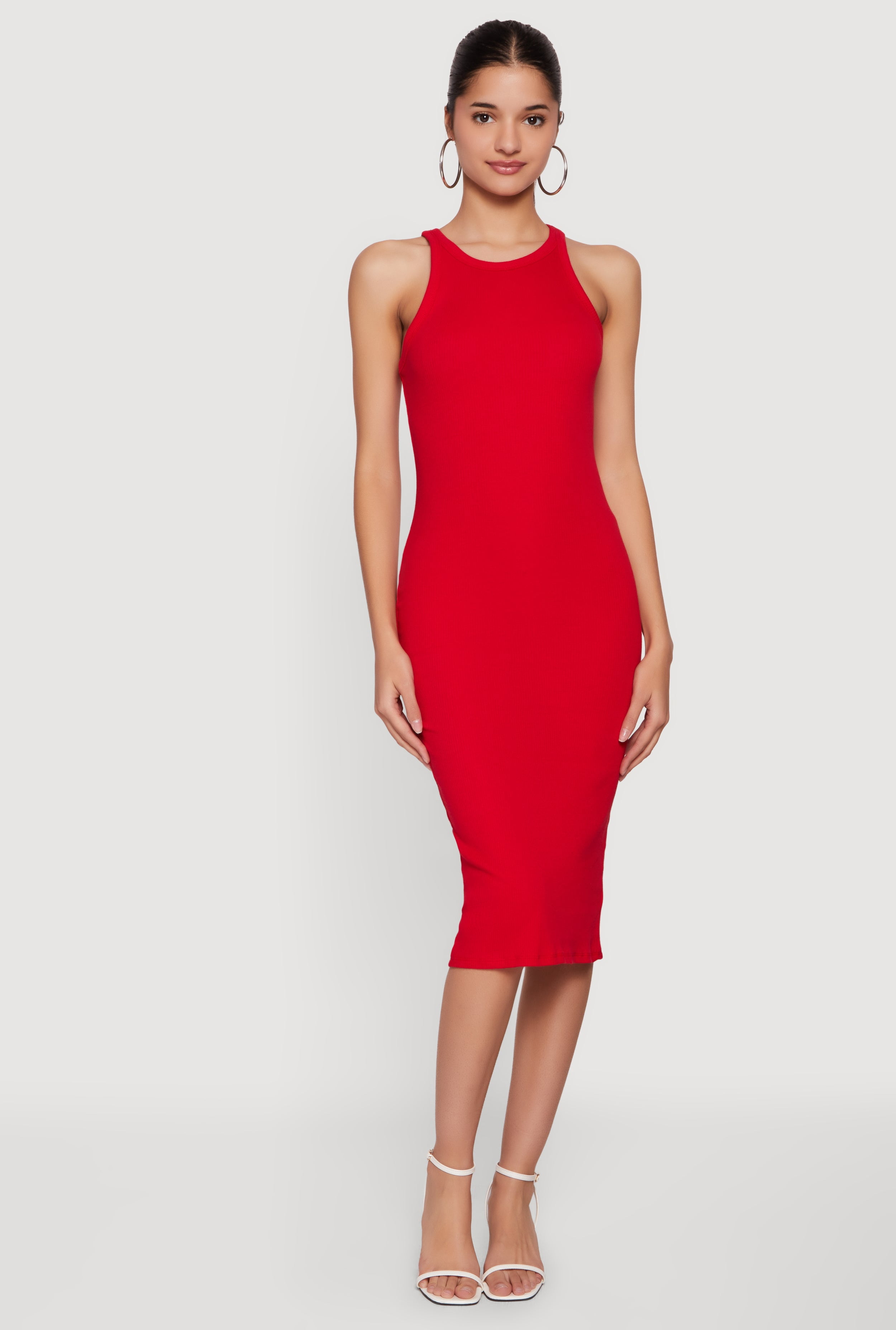 Women's Rib Knit Racerback Tank Midi Dress