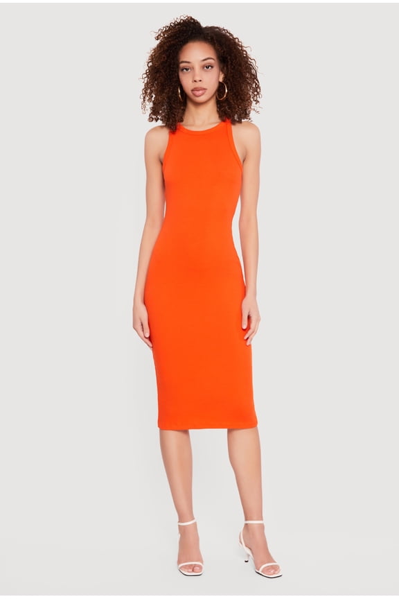 Women's Rib Knit Racerback Tank Midi Dress