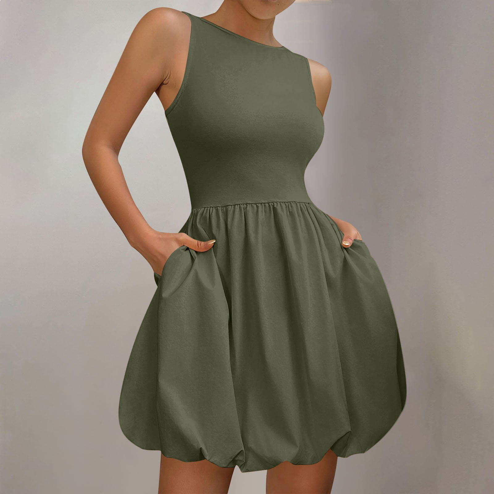 LYANER Women's Rib Knit Sleeveless Mini Dress - Frill Trim, Shift Style, Round Neck, For Summer & Casual Wear