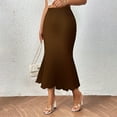 thumbnail image 1 of Women's Rib Knit Ruched Elastic Waist Ruffle Hem Fishtail Midi Skirt plus Size Skirts for Women 4x-5x Puffy Skirt Side Skirts for Cars Universal Womens Denim Skirt Midi Skirts Skirt Patterns for, 1 of 3