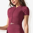 thumbnail image 1 of Women's Rib Knit Seamless Short Sleeve High Neck Cropped Sports Jacket-Large, Burgundy, 1 of 6