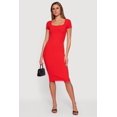 thumbnail image 1 of Women's Rib Knit Short Sleeve Square Neck Midi Dress, 1 of 3