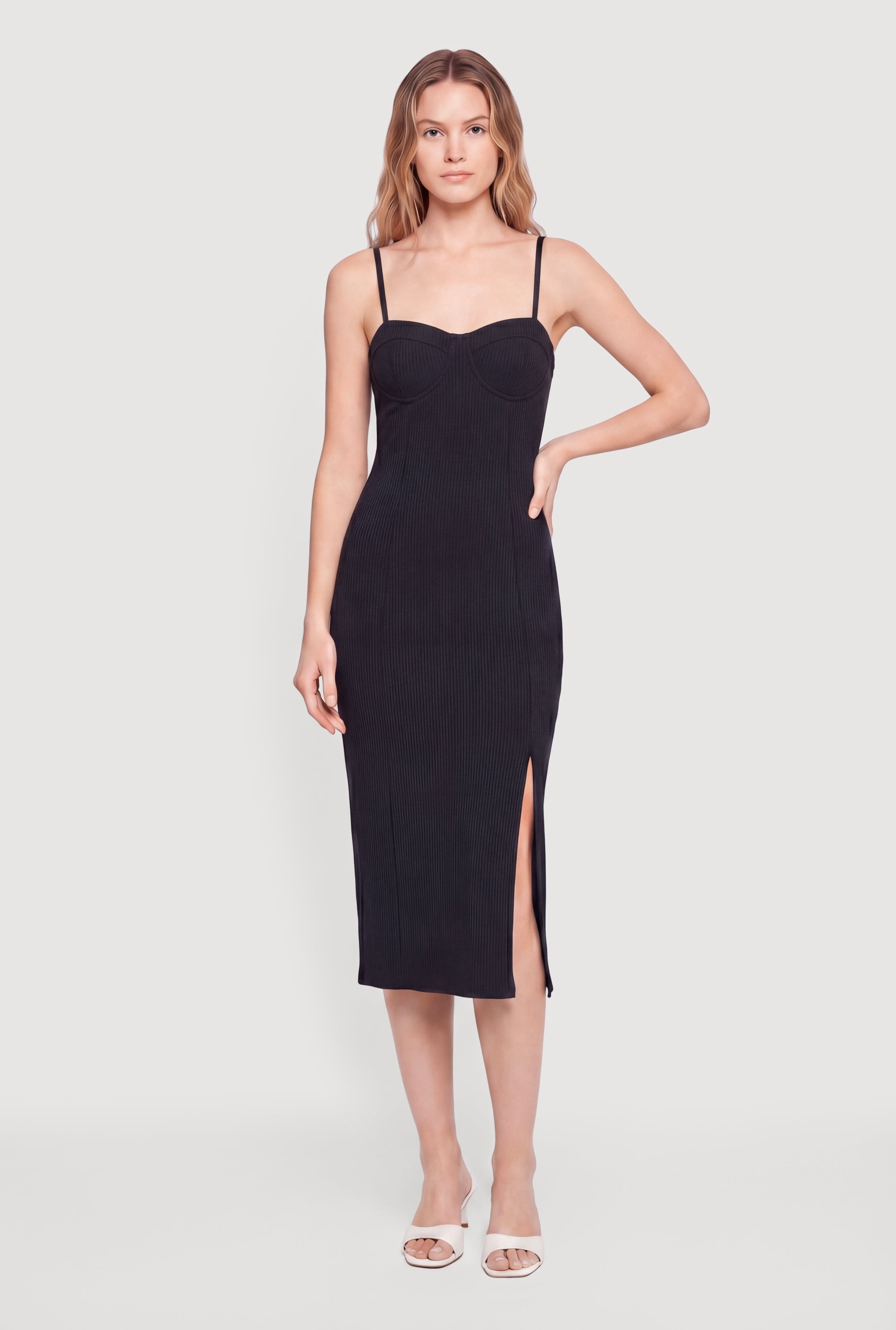 knit sweetheart dress Women's Rib Neck Cami Midi Maxi dress