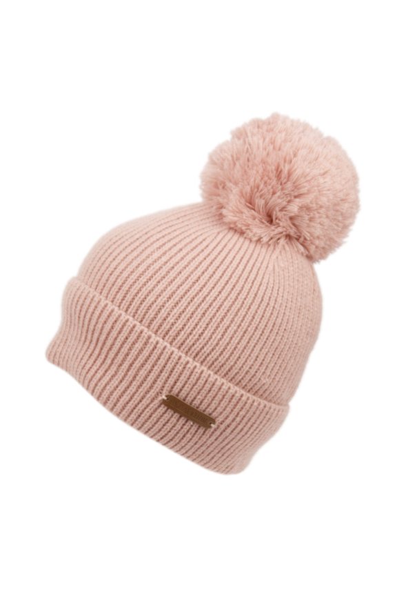 Women's Rib Knit Winter Pom Pom Beanie Hat Cuff Skull Cap