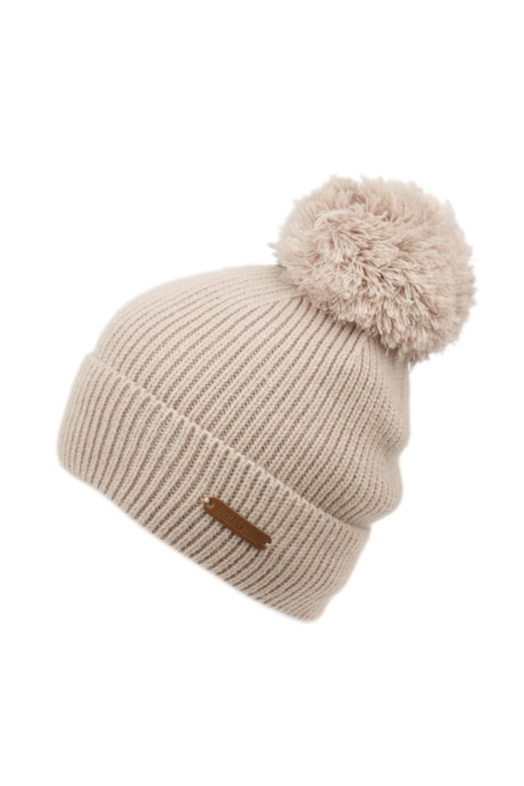 Women's Rib Knit Winter Pom Pom Beanie Hat Cuff Skull Cap