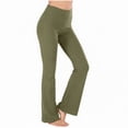 thumbnail image 1 of Women's Rib Knitted High Waisted Flared Yoga Leggings Tummy Control Butt Lifting Workout Pants with Pockets for Athletic Casual Daily Wear，Army Green，XL, 1 of 5