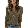thumbnail image 1 of Women's Rib-knit V Neck Tops with Buttons Long Sleeve Comfy Pullover Jumpers Spring Fall Light Thin Sweaters (M, Army Green), 1 of 6