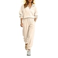 thumbnail image 1 of Women's Ribbed 2 Piece Loungewear Outfits Oversized Half Zip Sweatshirts High Waist Jogger Pants Matching Casual Travel Tracksuit Sets Beige, 1 of 7