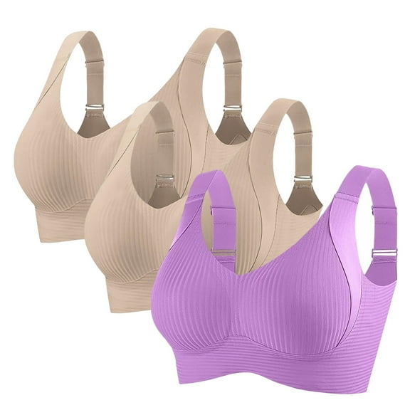Women's Ribbed Adjustable Wireless Bra 3 Pack Women Solid Four Breasted Adjustable Wireless Bra
