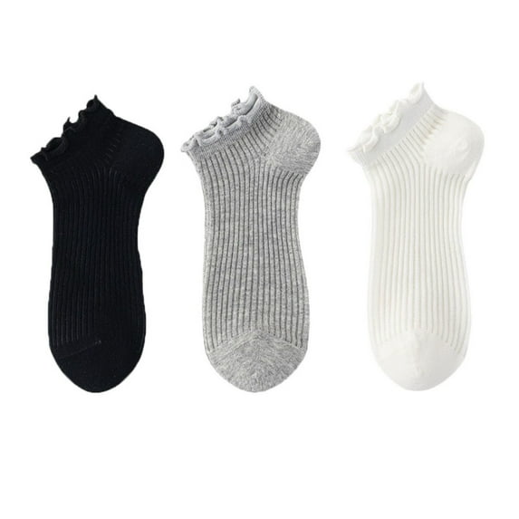 Women's Ribbed Ankle Socks with Ruffle Lettuce Trim Cuff Soft Breathable Knit 3-Pack - One Size Fits Most, Multicolor 1