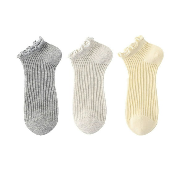 Women's Ribbed Ankle Socks with Ruffle Lettuce Trim Cuff Soft Breathable Knit 3-Pack - One Size Fits Most, Multicolor 3