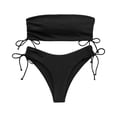 thumbnail image 1 of Women’s Ribbed Bandeau Bikini Set with Adjustable Side Tie Bottoms Strapless Top Two Piece Swimsuit Swimwear for Beach Pool Black L, 1 of 5