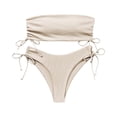 thumbnail image 1 of Women’s Ribbed Bandeau Bikini Set with Adjustable Side Tie Bottoms Strapless Top Two Piece Swimsuit Swimwear for Beach Pool White L, 1 of 5