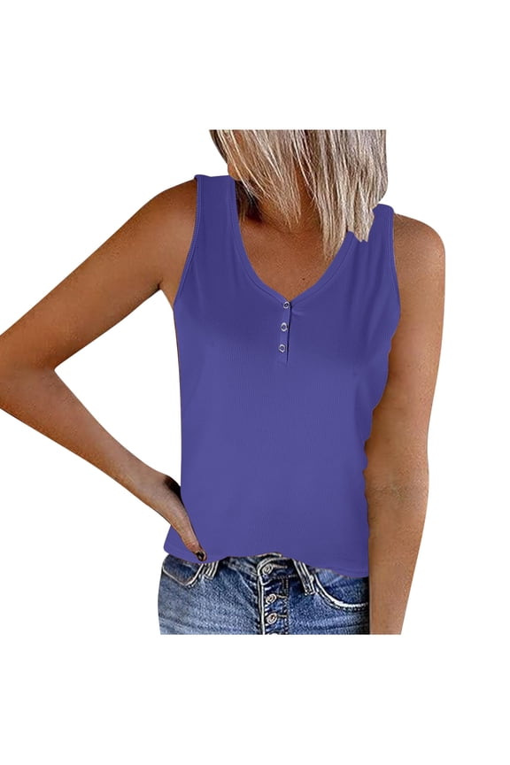 Women's Ribbed Basic Tank Top Summer Stretch V-Neck Button Down Undershirt Slim Fit Sleeveless Layering and Everyday Wear Tops Purple