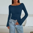 thumbnail image 1 of Women's Ribbed Boat Neck Crop Top Long Bell Sleeve Pullover with Ruched Detail Y2K Inspired Going Out Top for Fall Casual Night Outfits, 1 of 6