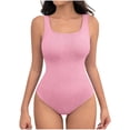 thumbnail image 1 of Women's Ribbed Bodysuit Square Neck Sleeveless Seamless Shapewear Tank Top Hot Pink M, 1 of 4