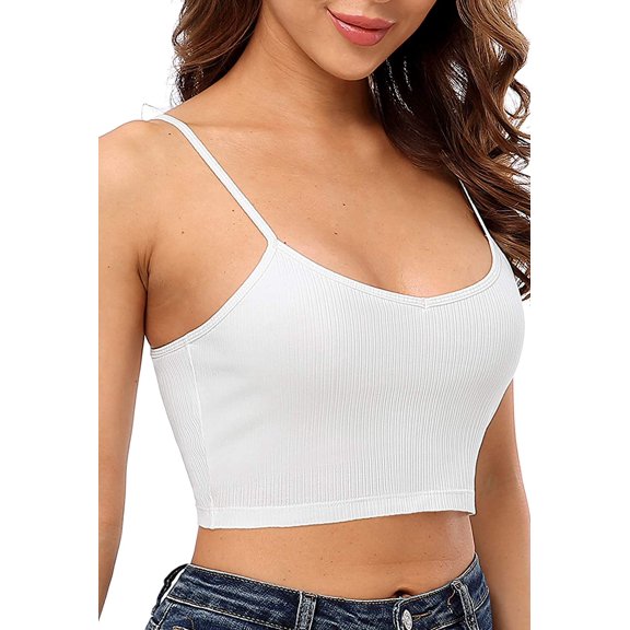 Women's Ribbed Cami Crop Tops Cropped Camisole with Built in Bra Tank Top