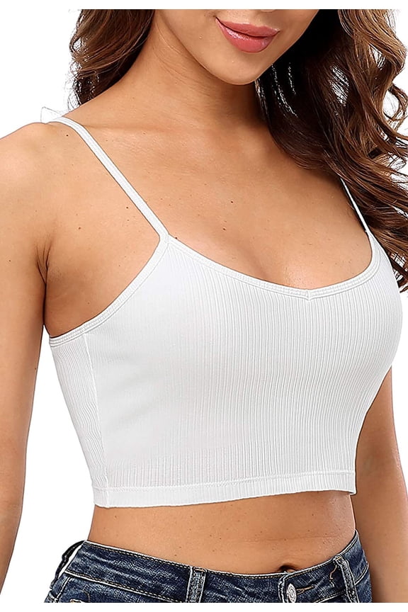 Women's Ribbed Cami Crop Tops Cropped Camisole with Built in Bra Tank Top