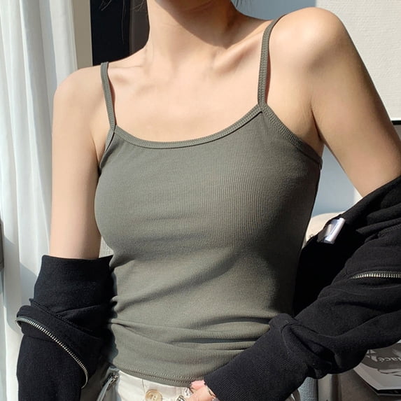 Women's Ribbed Cami Tanks, Spaghetti Strap Slim Fit Tank Tops Lightweight Sleeveless Casual Daily Blouses