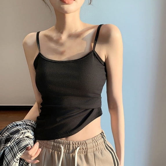 Women's Ribbed Cami Tanks, Spaghetti Strap Slim Fit Tank Tops Lightweight Sleeveless Casual Daily Blouses