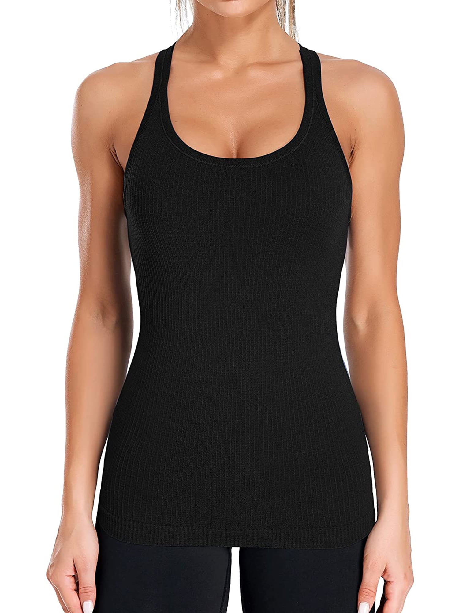Women's Ribbed Camisole Workout Tank Tops with Built in Bra Basic  Undershirt 
