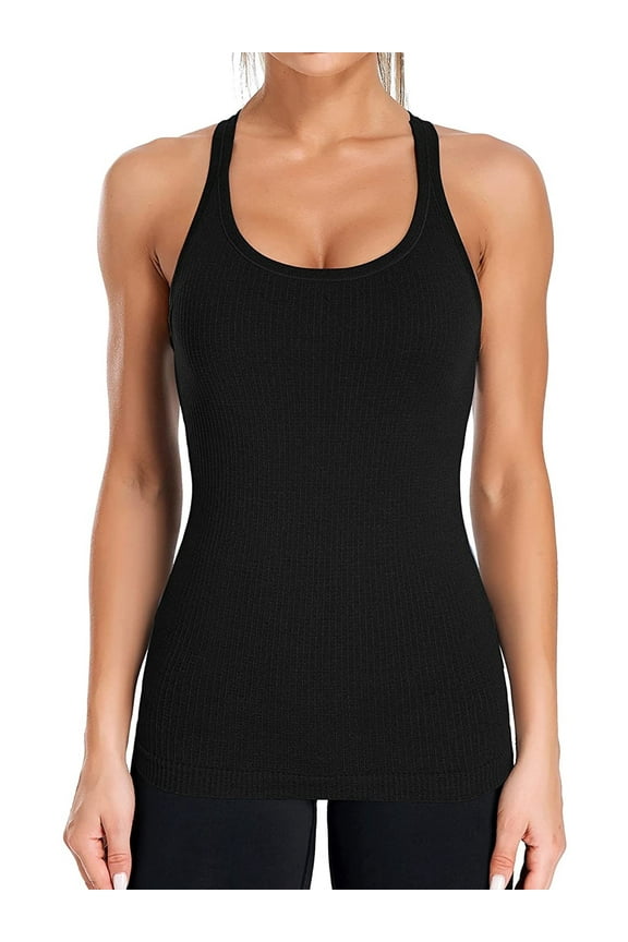 Women's Ribbed Camisole Workout Tank Tops with Built in Bra Basic Undershirt