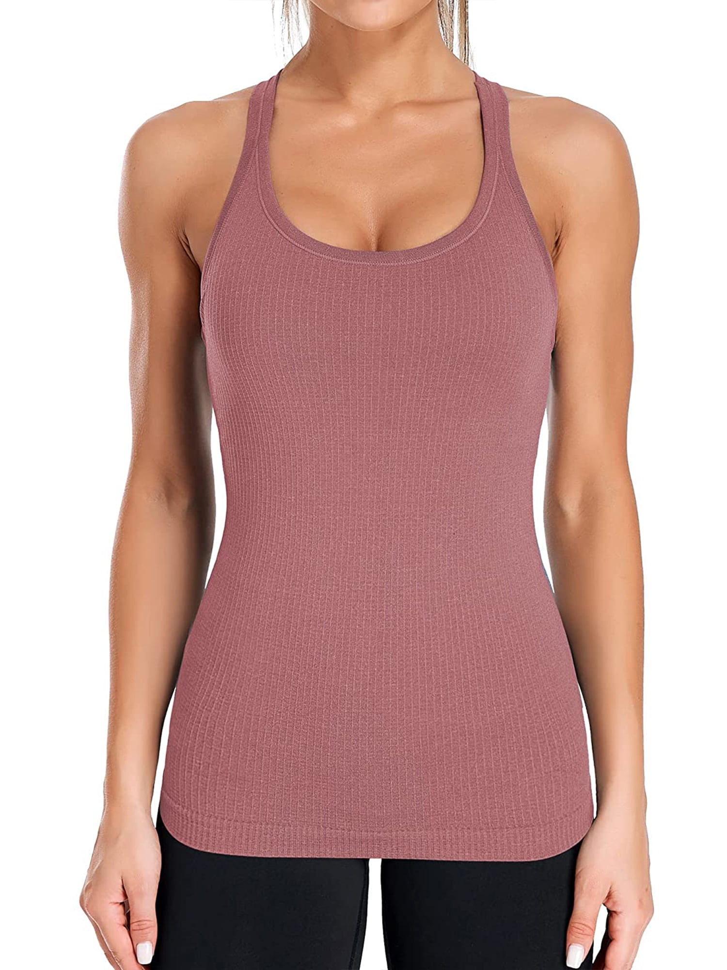Women's Ribbed Camisole Workout Tank Tops with Built in Bra Basic