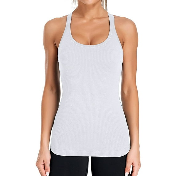Ribbed Round Neck Sleeveless Workout Tank Tops, (Women's)