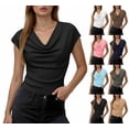 thumbnail image 1 of Women’s Ribbed Cap Sleeve Cowl Neck Top Casual Slim Fit Short Sleeve Shirt Soft Stretch Knit Blouse for Work Office Daily Wear, 1 of 5
