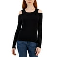 thumbnail image 1 of Women's Ribbed Cold-Shoulder Sweater Black XS, 1 of 1