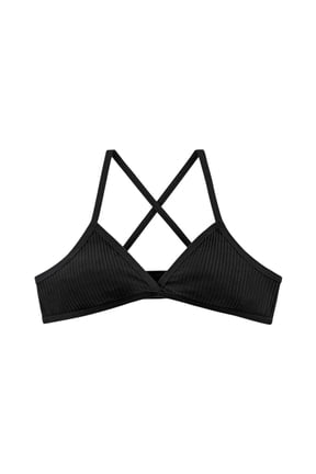 Women's Ribbed Cotton Wirefree Yoga Bra Unlined V Neck Triangular Cups Crosses Back Design Bralette For Gym Workouts