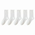 thumbnail image 1 of Women's Ribbed Crew Socks with Ruffle Lettuce Trim Soft Stretch Knit Comfortable Everyday 5-Pack - One Size Fits Most, White, 1 of 4