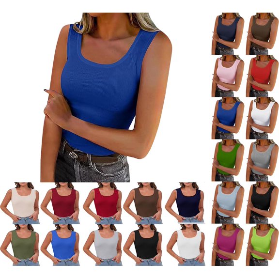 Women’s Ribbed Crop Tank Top Sleeveless Stretchy Casual Basic Top for Summer