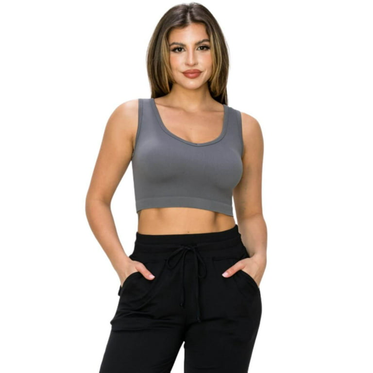 Women's Ribbed Deep Scoop Cropped Tank Top With Reversible