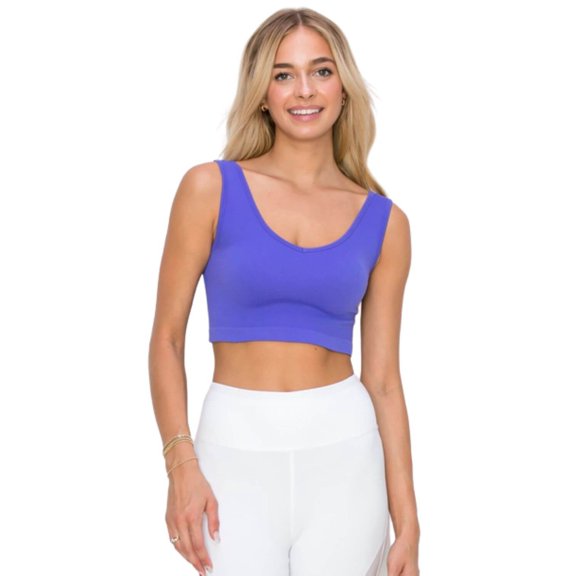 Women’s Ribbed Cropped Tank Top - Deep Scoop -Very Periwinkle, ML