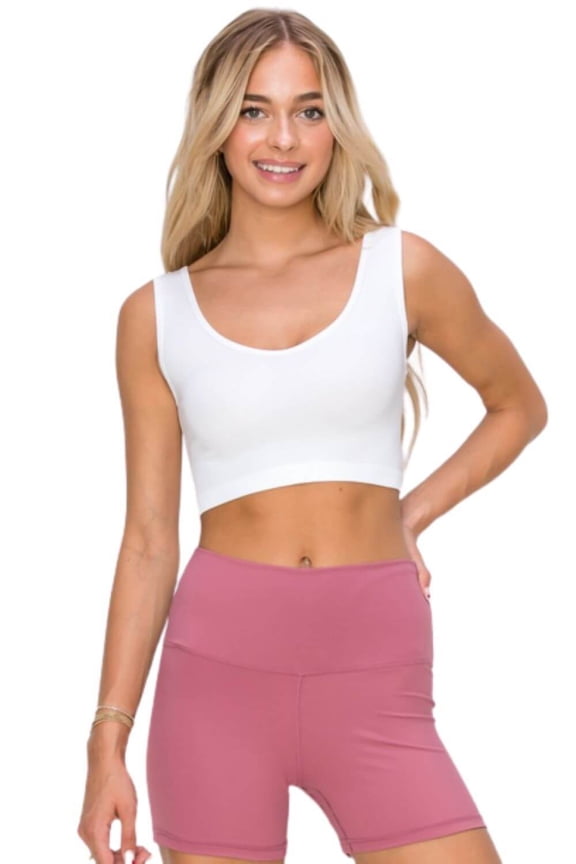 Women’s Ribbed Cropped Tank Top - Deep Scoop -White, SM