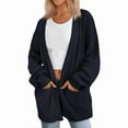 thumbnail image 1 of Women's Dark Blue Ribbed Knit Bolero Open-Front Cardigan - Long Sleeve Slim-Fit Wrinkle-Resistant with Pockets M, 1 of 16