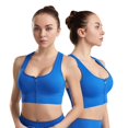 thumbnail image 1 of Women's Ribbed Front Zipper Closure Sports Bras Wirefree Running Bra Padded Racerback Push up Tank Top Workout Gym Yoga Bras,Blue S, 1 of 7