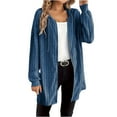 thumbnail image 1 of Women's Ribbed Full Zip Jacket with Hood Casual Fashion Mid-length Drawstring Coat Cotton Knit Sweater Cardigans (2XL, Blue), 1 of 8