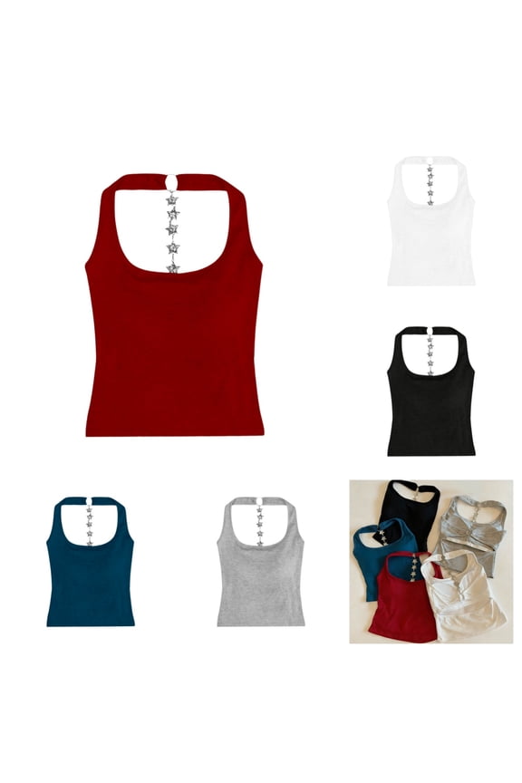 Women's Ribbed Halter Crop Tank Built-In Bra Support for Casual & Backless Styling,One Size