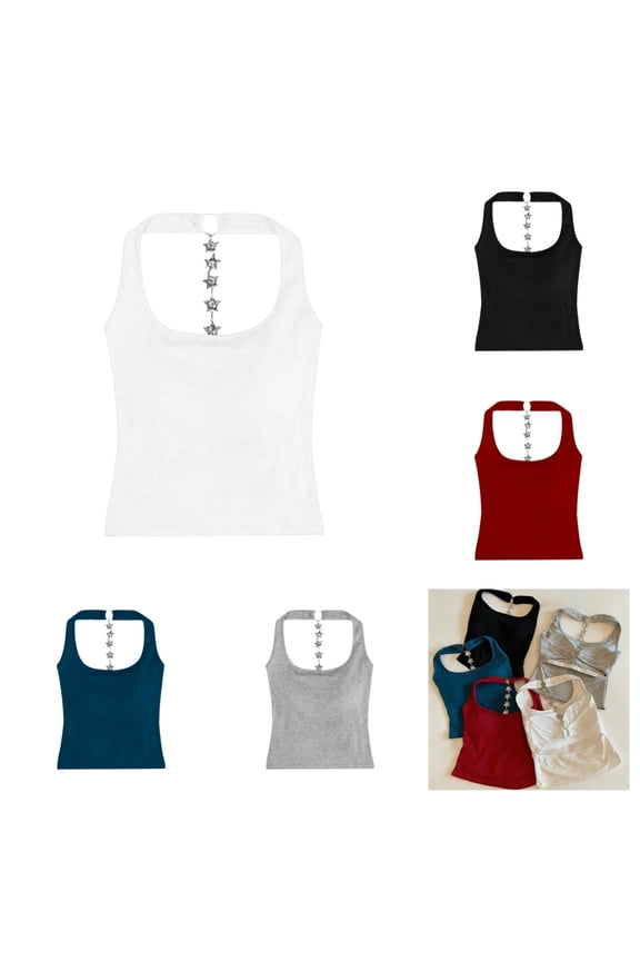 Women's Ribbed Halter Crop Tank Built-In Bra Support for Casual & Backless Styling,One Size