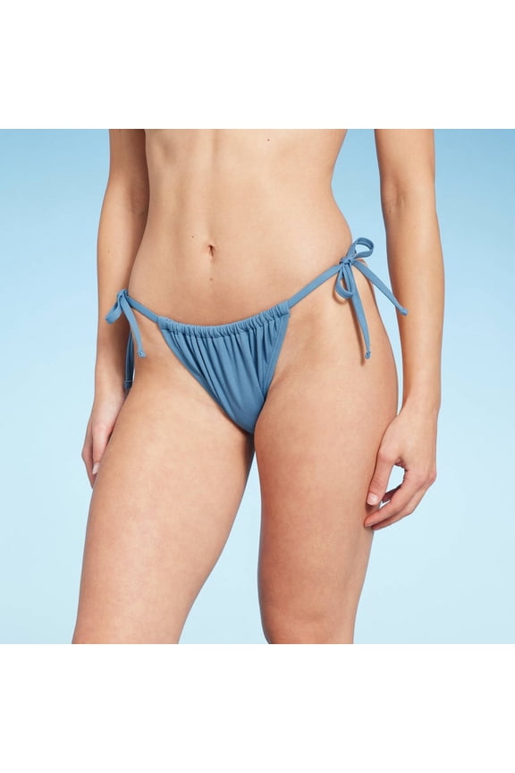 Women's Ribbed High Leg Side-Tie Bikini Bottom - Shade & Shore Blue S