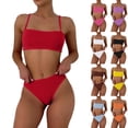 thumbnail image 1 of Women's Ribbed High Waisted Bikini Sets Scoop Neck Two Piece Swimsuits Spaghetti Strap Textured Bathing Suit Yellow, 1 of 7