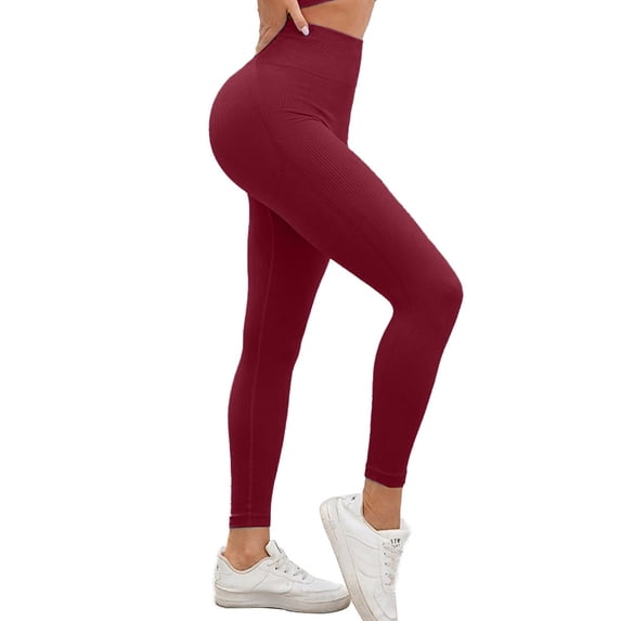 Women's Ribbed High Waisted Leggings Seamless Stretch Yoga Workout Pants