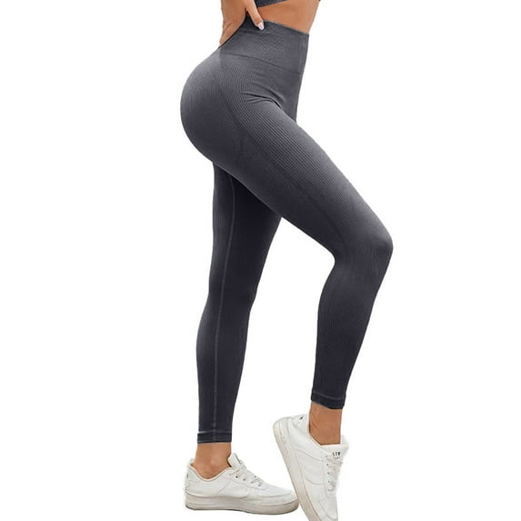 Women's Ribbed High Waisted Leggings Seamless Stretch Yoga Workout Pants