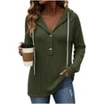 thumbnail image 1 of Women's Ribbed Hooded Sweater - Loose Buttoned Pullover Long Sleeve Sweatshirt - Lightweight Fall Daily Versatile Tops, 1 of 8